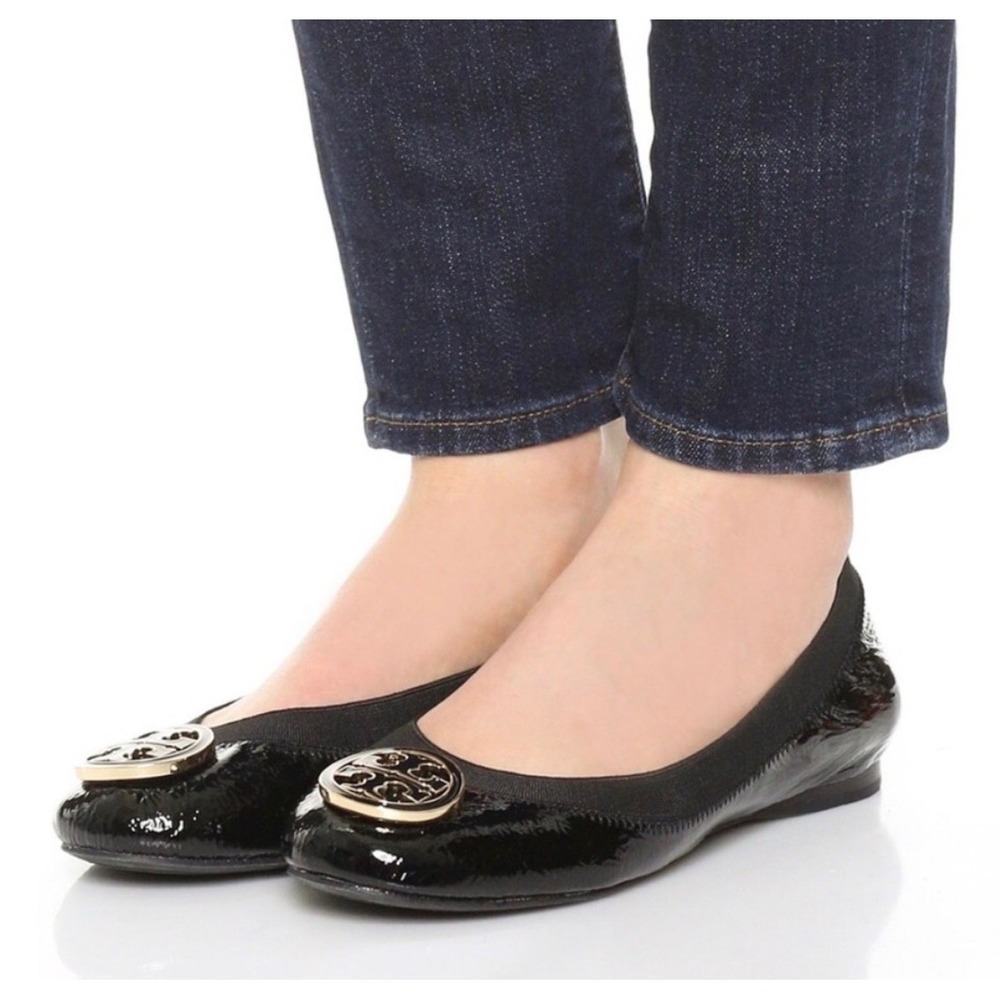 Tory Burch Ballet Flats Caroline Naplak Elastic Patent Leather Black 8.5 M